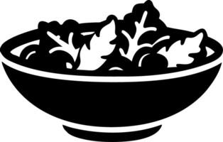 Black Silhouette of Salad Bowl with Leaves and Vegetables for Art and Design vector