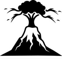 Black Silhouette Volcano Eruption with Tree Explosion Design vector
