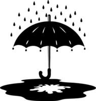 Black Umbrella Silhouette with Raindrops and Puddle for Weather Illustrations and Design vector