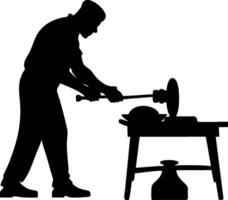 Blacksmith Silhouette at Work with Anvil and Hammer for Crafting Designs vector