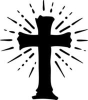 Bold Black Cross with Radiating Light Illustration for Religious Design Projects vector
