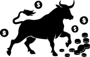 Bull Market Illustration Silhouette with Coins and Dollar Symbols vector