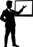 Business Presentation Silhouette of Man Pointing at Screen for Professional Use in Design Projects vector