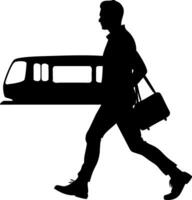 Businessman Silhouette with Briefcase Walking Metro Train Commuter Design vector