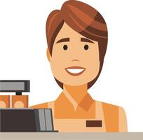 Cashier Smiling at Checkout Counter Illustration for Retail and Customer Service Design vector
