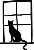 Cat Silhouette Sitting in Window Illustration for Interior Design and Craft Projects vector
