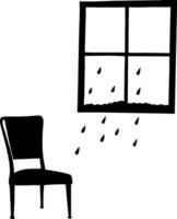 Chair and Window Silhouette with Raindrops Illustration for Creative Design vector