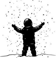 Child Embracing Falling Snowflakes Illustration for Winter Art and Design Projects vector