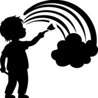 Child Silhouette Painting Rainbow Art for Creativity and Imagination Themes vector