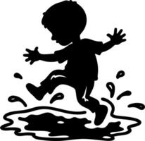 Child Silhouette Jumping in Puddle Joyful Playful Illustration for Art and Design vector