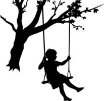 Child Swinging Silhouette Under Tree Perfect for Playful Themes and Wall Art vector