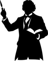 Conductor Silhouette Holding Baton and Open Book for Music Art Projects vector