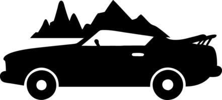 Convertible Car with Mountain Silhouette Adventure for Travel Graphics vector