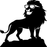 Cool Sunglasses Lion Silhouette Standing on Rock Art vector