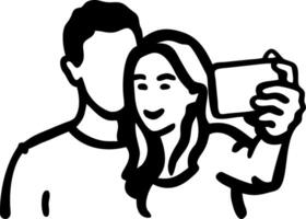 Couple Taking Selfie Outline Art for Digital Projects and Design vector