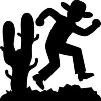 Cowboy Silhouette Running in Desert with Cactus Illustration for Western Themes vector