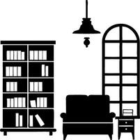 Cozy Home Library Illustration with Bookshelf and Armchair vector