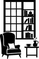 Cozy Reading Nook with Armchair and Bookshelf Illustration vector