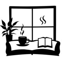 Cozy Window Seat with Coffee and Book Illustration for Relaxation Themes vector