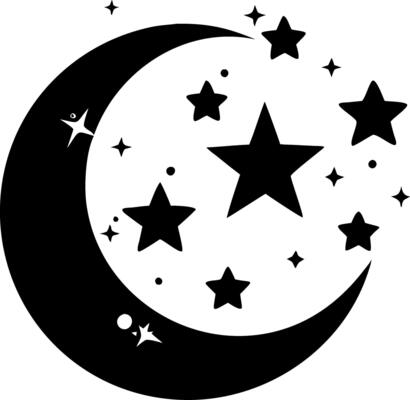 Crescent Moon and Stars Illustration for Tattoo Designs and Craft Projects