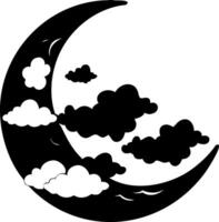 Crescent Moon with Clouds Silhouette for Art and Design Projects vector