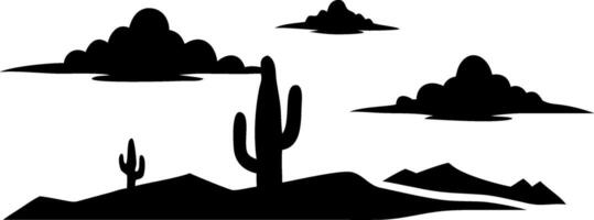 Desert Landscape Silhouette with Cactus and Clouds Design for Art Projects vector