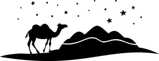 Desert Nightscape Silhouette with Camel and Starry Sky Art for Graphic Design and Decor vector