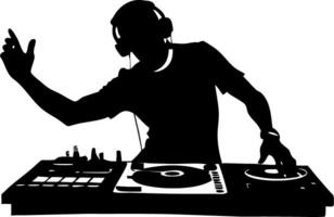 DJ Silhouette Mixing Music in Dynamic Illustration for Event Posters and Design vector