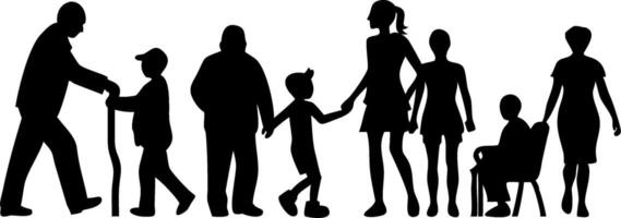 Diverse People Silhouettes Representing Generations and Family Connection Art vector