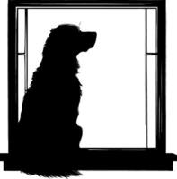 Dog Silhouette Sitting by Window for Wall Art and Design Projects vector