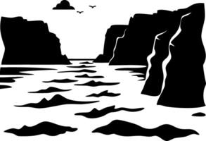 Dramatic Cliffside Ocean View Silhouette for Art and Design vector