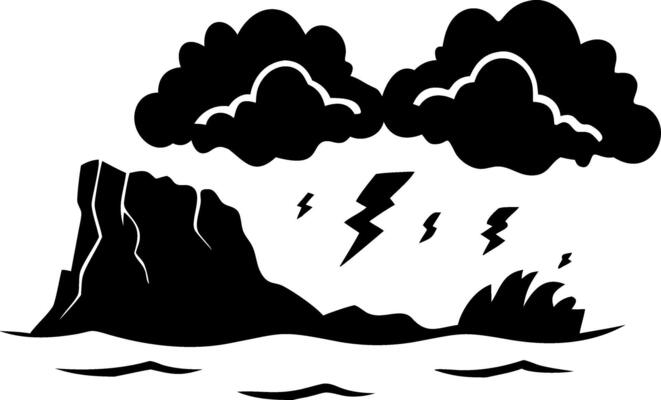 Dramatic Stormy Seascape with Rocky Cliff and Dark Thunderclouds Art