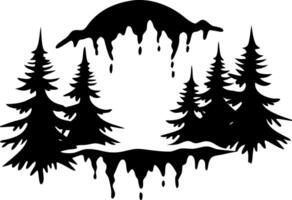 Dripping Silhouette Pine Trees and Moon for Artistic Design and Tattoo Inspiration vector