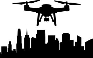 Drone Flying Over City Skyline Silhouette Perfect for Technology Design Projects vector