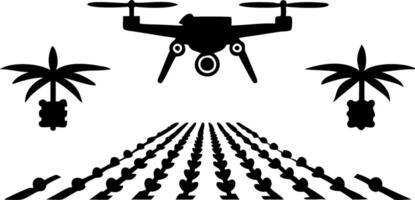 Drone Agriculture Precision Farming with Tree and Field Silhouettes for Design and Projects vector