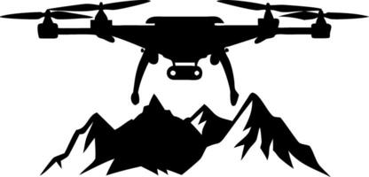 Drone Silhouette Flying Over Mountain Range Illustration for Adventure and Technology vector