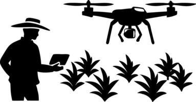 Drone Technology in Modern Farming Silhouette Illustration vector