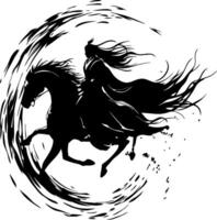 Dynamic Silhouette of a Hero on Galloping Horse for Tattoo and Artwork Design vector