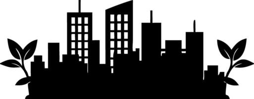 Eco-Friendly Urban Cityscape with Leaf Elements for Graphic Design vector