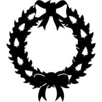 Elegant Black Laurel Wreath Silhouette with Bow and Leaf Details for Decoration Design vector