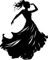 Elegant Dancer Silhouette Woman in Flowing Dress for Art and Design Projects vector