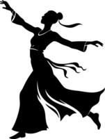 Elegant Dancer Silhouette in Flowing Dress for Art and Design vector