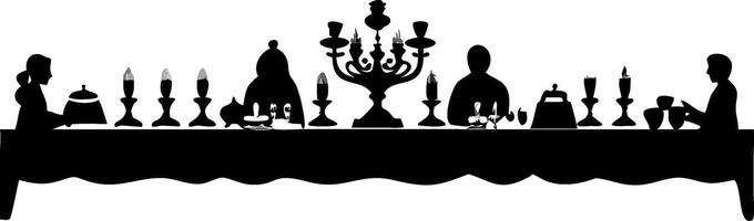 Elegant Dinner Table Silhouette with Candles and Dining Elements for Decor vector