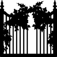 Elegant Garden Gate Silhouette with Climbing Vines for Design and Decorative Projects vector