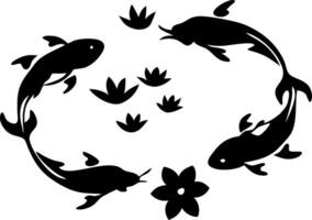 Elegant Koi Fish Swimming in Circle with Lotus Flower Silhouette for Tattoos and Wall Art vector