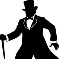 Elegant Silhouette of a Man in Top Hat and Tuxedo with Cane for Vintage Design vector
