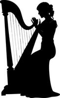 Elegant Silhouette of Woman Playing Harp for Music and Art Projects vector
