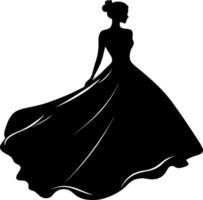Elegant Silhouette of Woman in Flowing Evening Gown for Fashion Design and Art Projects vector