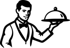 Elegant Waiter Serving Platter for Restaurant Branding and Menu Design vector