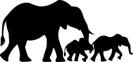 Elephant Family Silhouette Walking Together in a Row Design vector